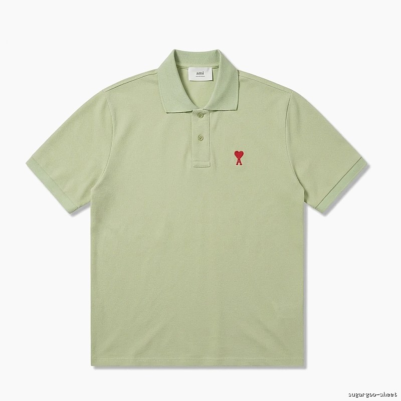 AMI Love Series Simple Style Light Green Polo Shirt