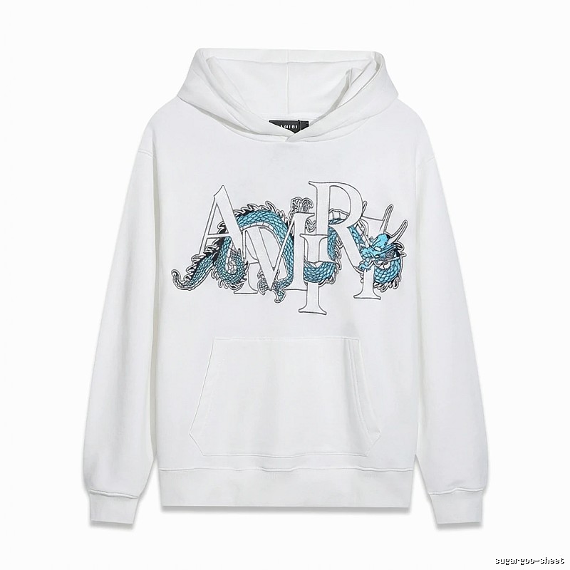 AMIRI White Hoodie with Dragon Pattern Print Style