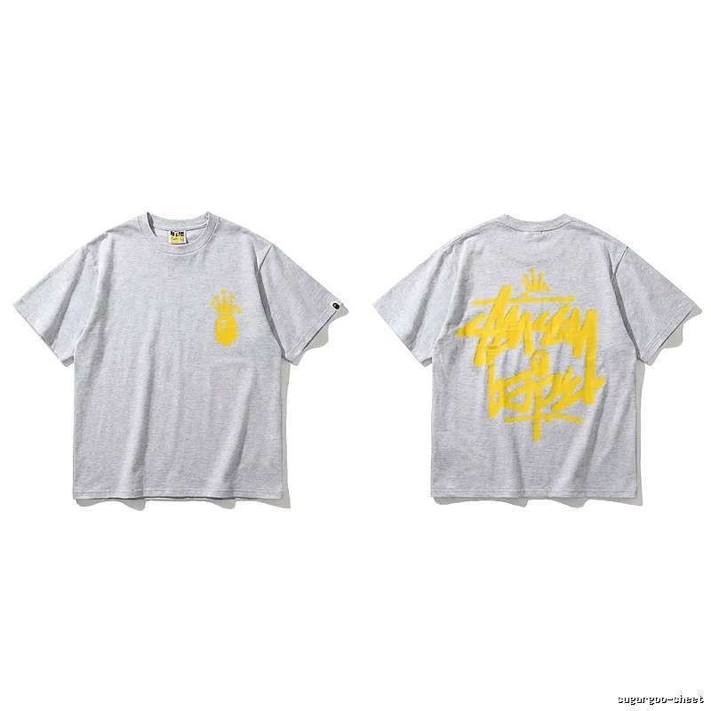 Bape Crown Trendy Brand Light Gray T-shirt
