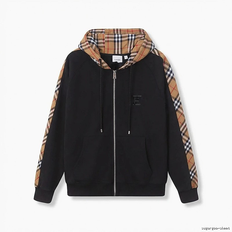 Burberry checkered pattern spliced black hoodie