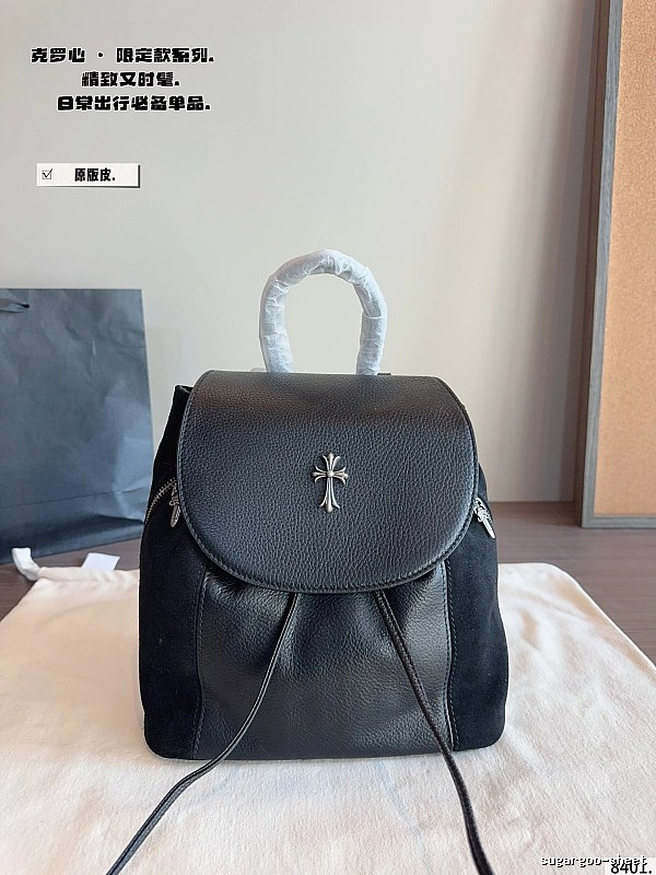 Chrome Hearts Black Leather Backpack Backpack for Photo Ready Styling