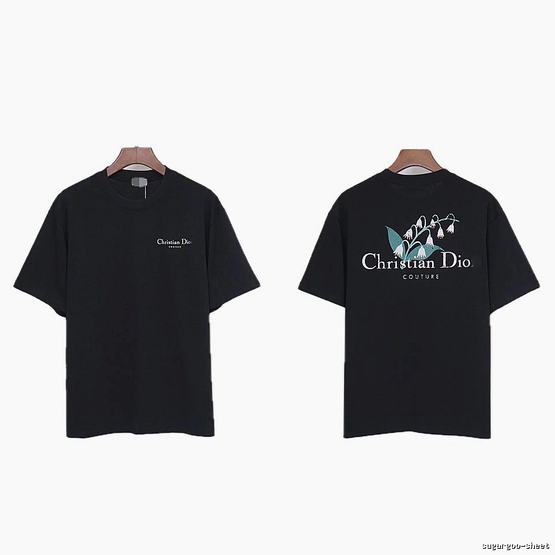 Dior Casual Black T-Shirt with Lily of the Valley Print
