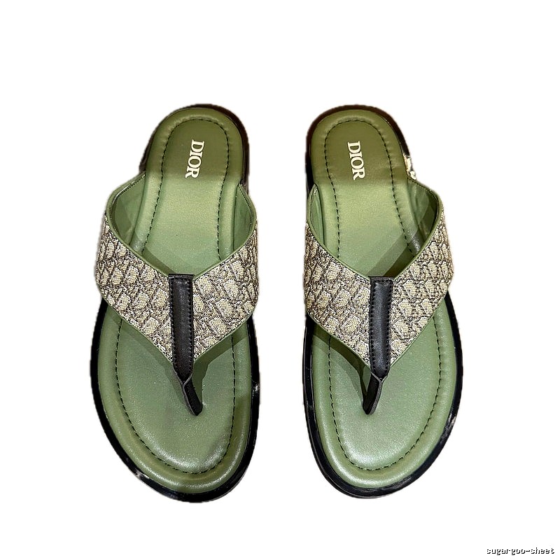 Dior Monogram Light Luxury Style Army Green Flip Flops