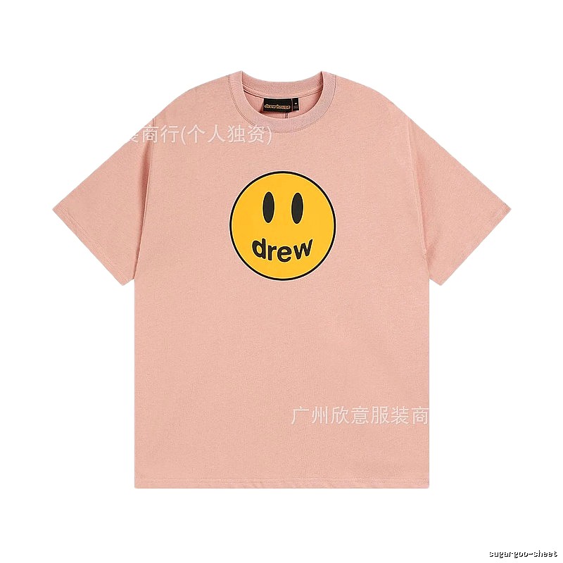 Drew Smiley Print Street Style Pink T-Shirt
