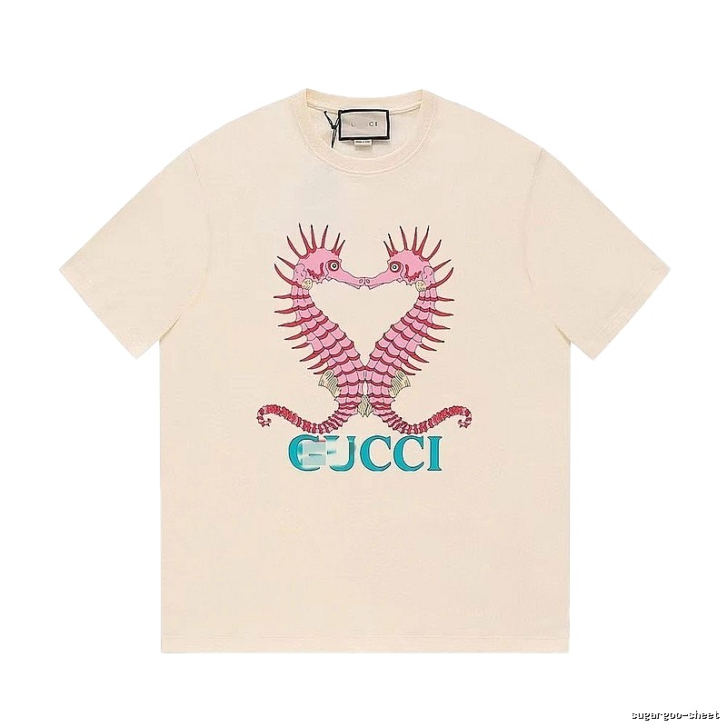 Gucci Seahorse Print Trendy Off-white Short Sleeve T-shirt