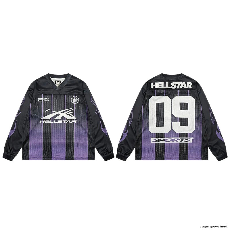 Hellstar Sporty Street Style Black and Purple Long-Sleeve Jersey