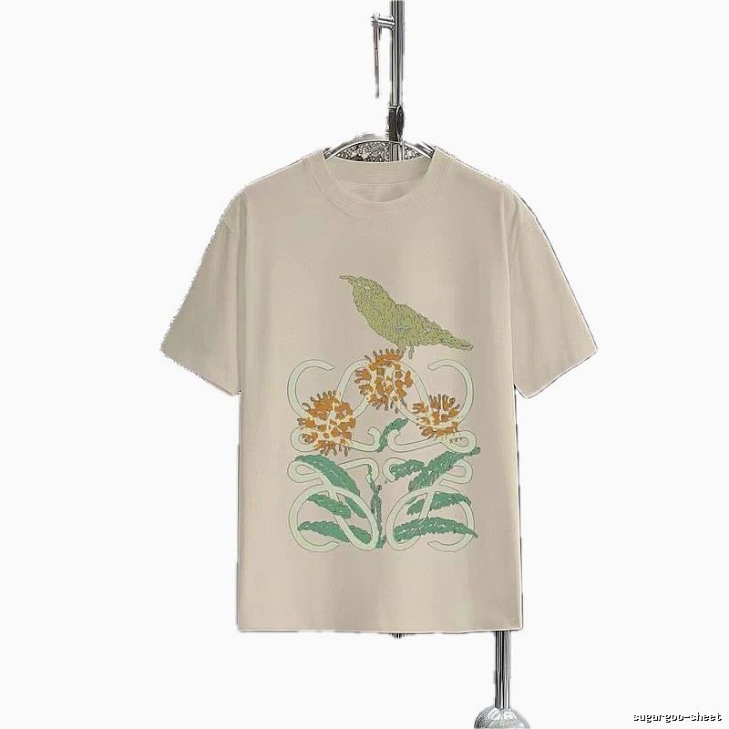 LOEWE Bird and Flower Print Casual Off-white T-shirt