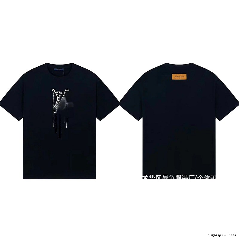 Louis Vuitton Chain Print Trendy & Cool Style Black T-Shirt