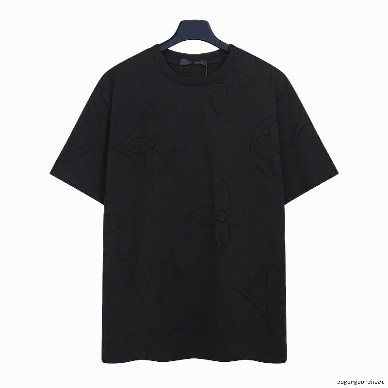 Louis Vuitton Embroidered Monogram Trendy Black T-Shirt