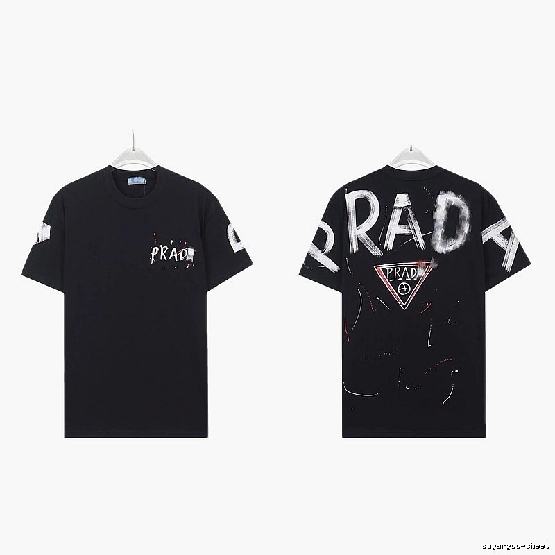 Prada Triangle Logo Graffiti Style Black Short-sleeve T-shirt