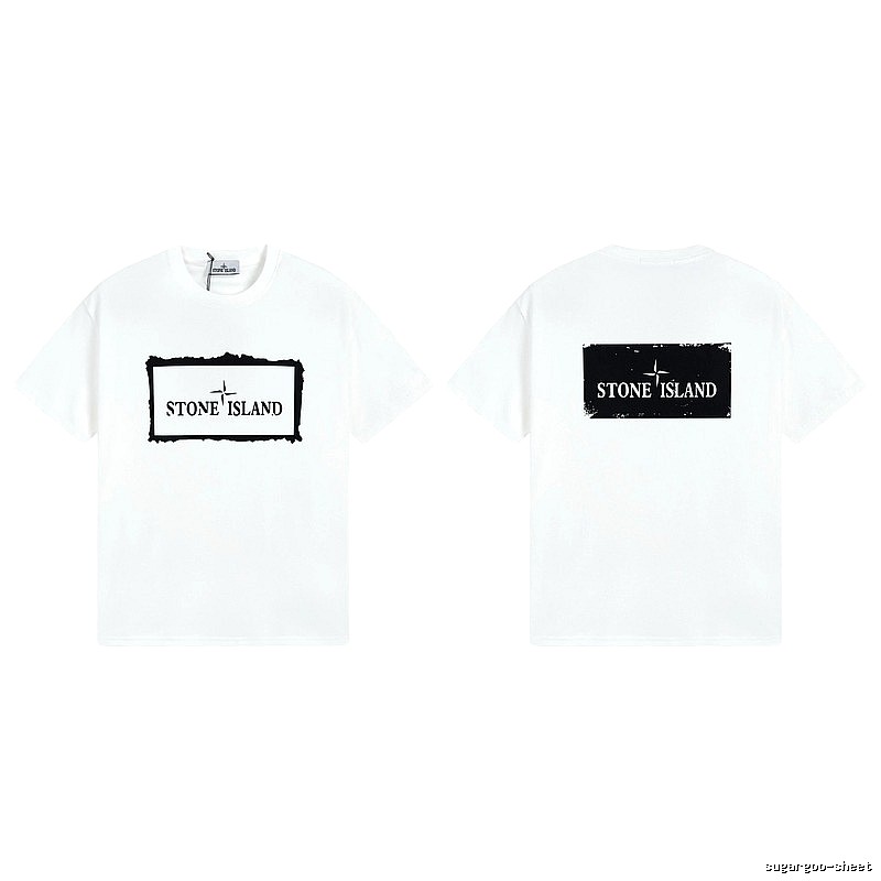 Stone Island Printed Street Style White Short Sleeve T-Shirt