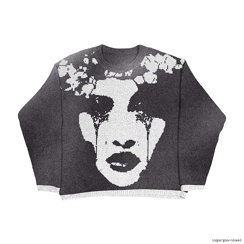 Summer Anime graphic sweater Black Knit Top with Clean Finish