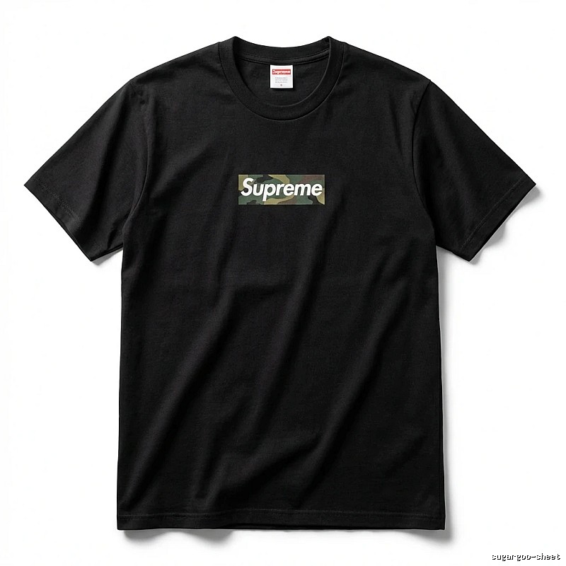 Supreme camouflage-style black T-shirt