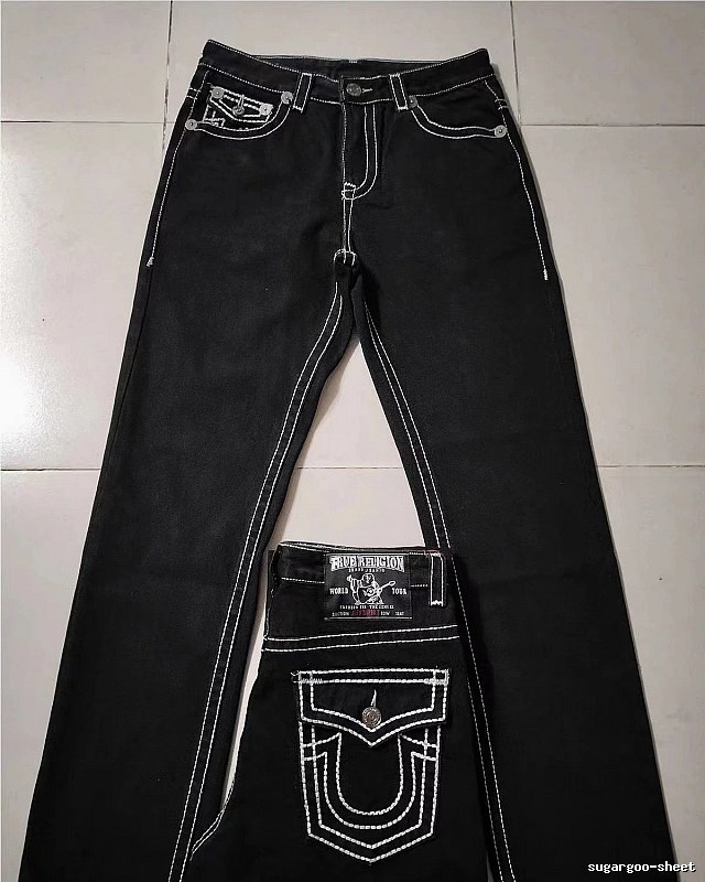 True Religion Black White Contrast Stitch Jeans Daily Styling Logo